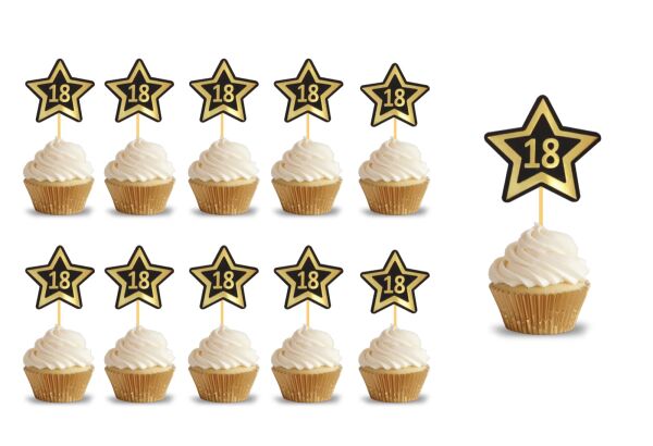 Kürdan 18 Yaş Yıldızlı Siyah Gold Varak Baskılı 10 Parça - 