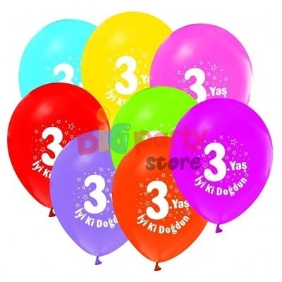 Lateks Baskılı Balon 3 Yaş Renkli 6lı - 1