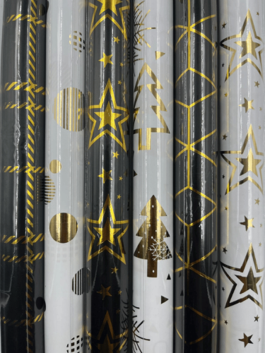 70x100 Varaklı Siyah Beyaz Desenli Hediye Rulo Paketi Tekli 25 Parça - 