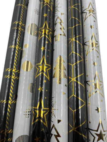 70x100 Varaklı Siyah Beyaz Desenli Hediye Rulo Paketi Tekli 25 Parça - 2