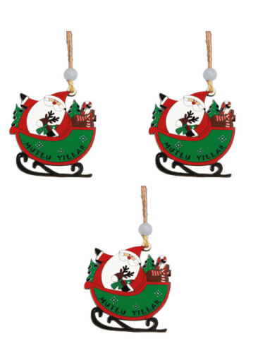 Yılbaşı Ahşap Çam Ağacı Süsü Noel Baba Model 3'Lü - 1