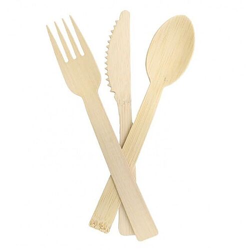 Bambu Natural Çatal Kaşık Bıçak 16 cm 24 Parça - 