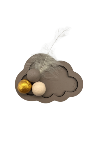 Ahşap Magnet Bulut Şekilli 25 Parça Gri Altın - 