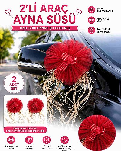 Araç Ayna Süsü 2'li Doğal Rafyalı Kırmızı - 