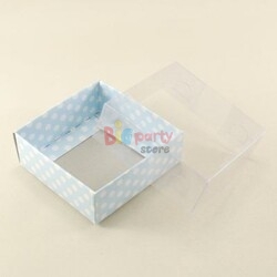 Asetat Kapaklı Mavi Puantiyeli Karton Kutu 8x8x3 Cm - 1