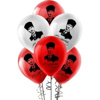 Lateks Baskılı Balon Ata Baskılı Kırmızı Beyaz 6 Parça - 1