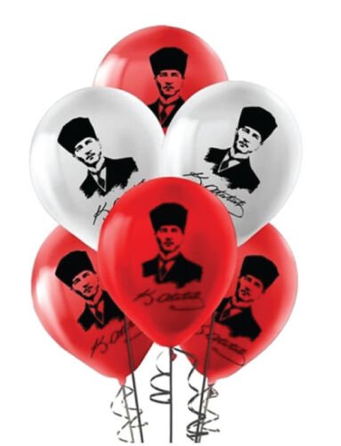 Lateks Baskılı Balon 100 Parça Ata Baskılı Kırmızı Beyaz 12 İnç Globos - 