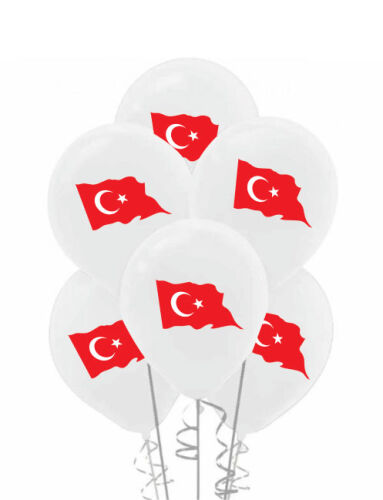 Lateks Baskılı Balon Türk Bayrağı Beyaz Balon 6 Parça - 