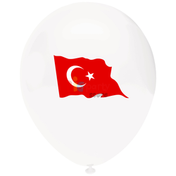 Lateks Baskılı Balon Türk Bayrağı Beyaz Balon 6lı - 1