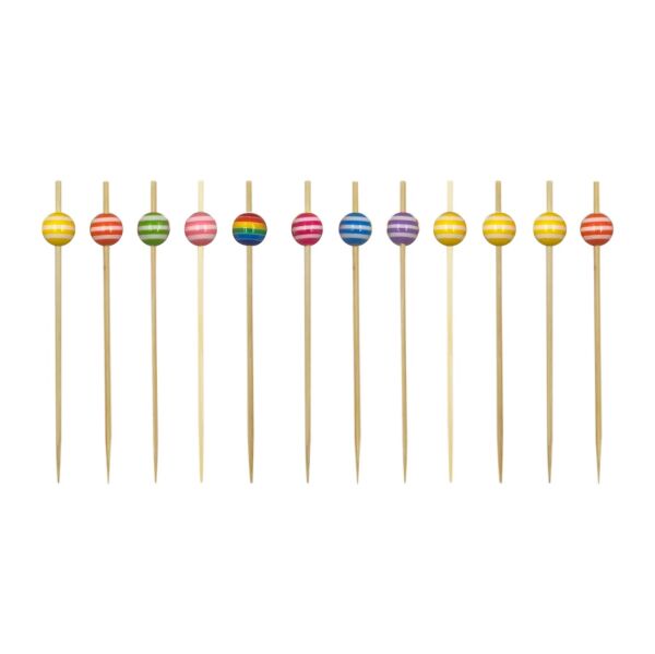 Bambu İncili Çizgili Renkli Kürdan 12 Parça - 