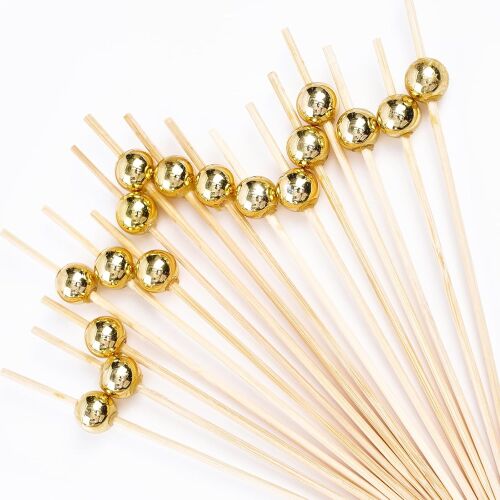 Bambu İncili Altın Renkli Kürdan 12 Parça - 