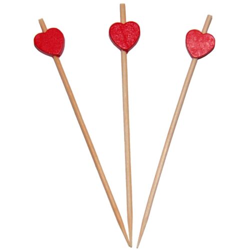 Bambu Kırmızı Kalp Kürdan 12 Parça - 