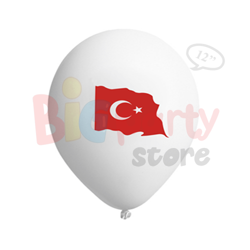 Lateks Baskılı Balon Kırmızı Türk Bayrağı Beyaz 100lü - 1