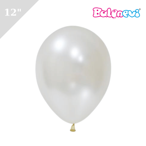 Lateks Metalik Balon 100 Parça Beyaz 12 İnç Balonevi - 