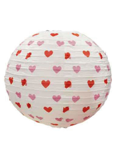 Japon Feneri Beyaz Üzeri Kalp Baskılı 30 cm - 