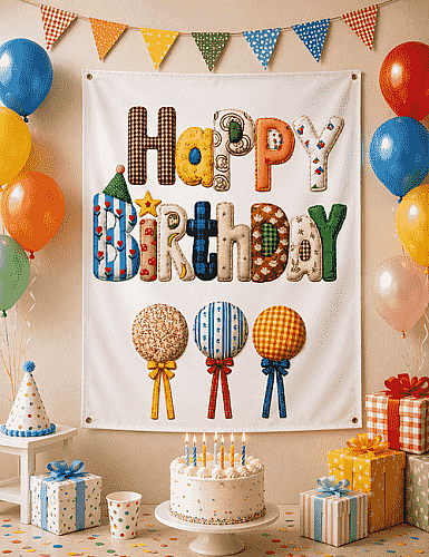  Bez Afiş Happy Birthday Şapkalı 100*150 - 
