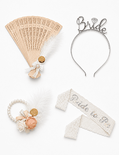 Bride Taç Kuşak Bileklik Kutulu Set - Gümüş - 