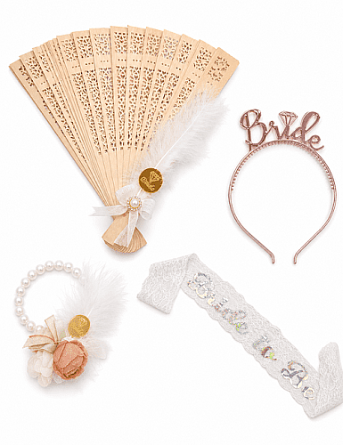 Bride Taç Kuşak Bileklik Kutulu Set - Rose - 