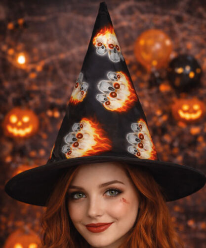 Cadı Şapkası Bez Baskılı Kuru Kafa Ateşli - 2