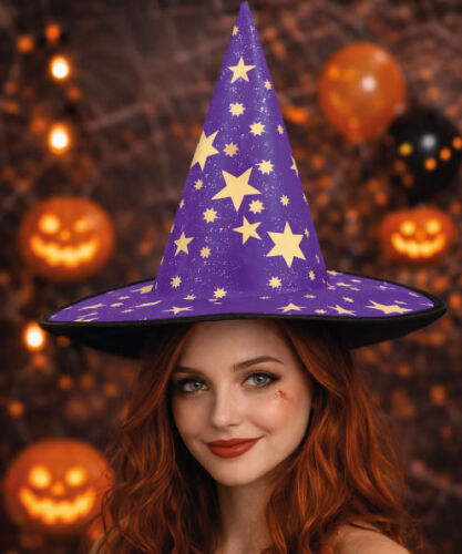 Cadı Şapkası Bez Baskılı Yıldız Desenli Mor - 2