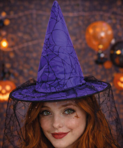 Cadı Şapkası Kadife Tüllü Baskılı Model Mor - 2