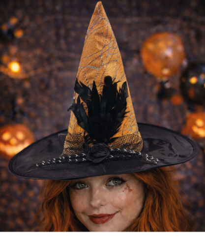 Cadı Şapkası Çiçekli Tüylü Model Turuncu - 2