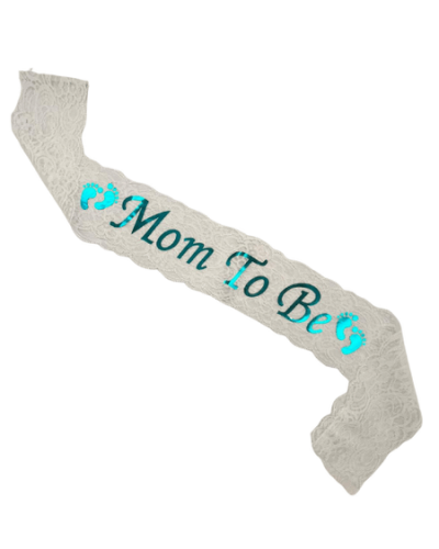Kuşak Dantelli Mom To Be Beyaz - Mavi - 