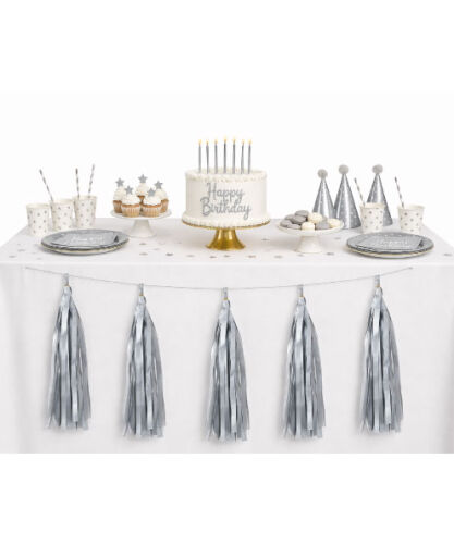 Dekoratif Garland Püsküllü Süs 5 Parça Gümüş - 