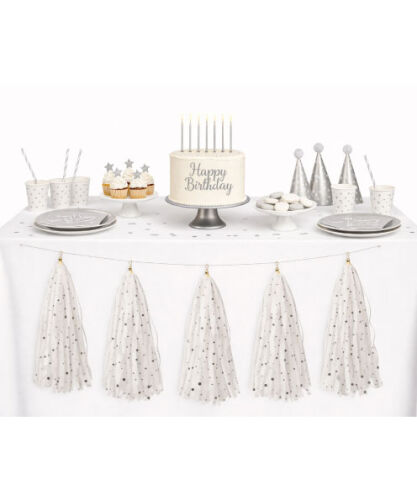 Dekoratif Garland Püsküllü Süs Desenli 5 Parça Beyaz - 