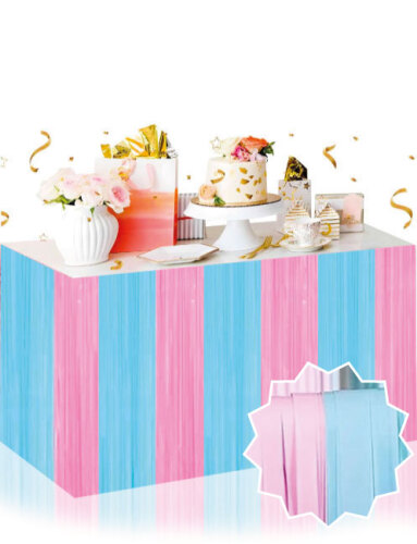 Dekoratif Püsküllü Masa Eteği Cinsiyet Pembe-Mavi Renk 240x75 Cm - 