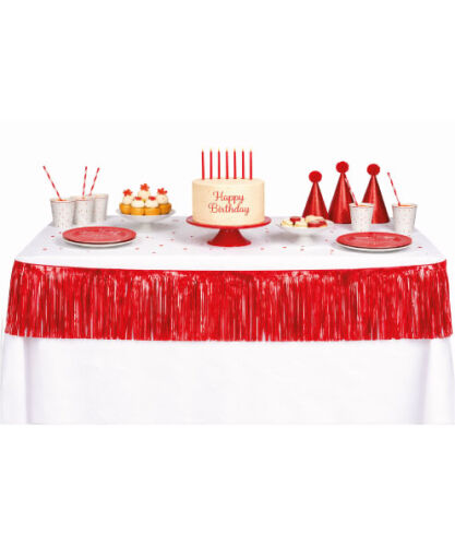 Dekoratif Püsküllü Masa Eteği Kırmızı 200x35 Cm - 