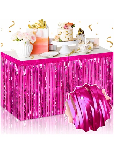 Dekoratif Püsküllü Masa Eteği Mat Fuşya Renk 240x75 Cm - 