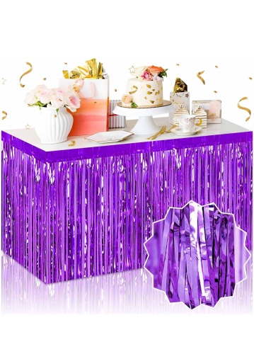 Dekoratif Püsküllü Masa Eteği Mat Mor Renk 240x75 Cm - 