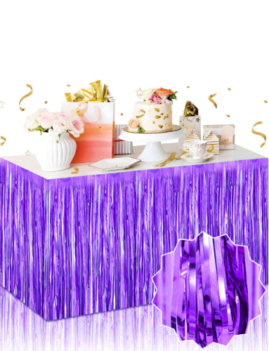Dekoratif Püsküllü Masa Eteği Parlak Mor Renk 240x75 Cm - 