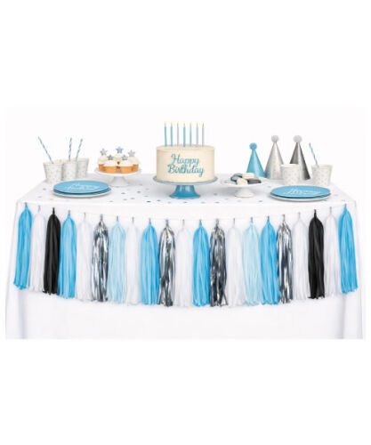 Dekoratif Püsküllü Süs 4.2 Metre 20 Parça Gümüş Mavi - 