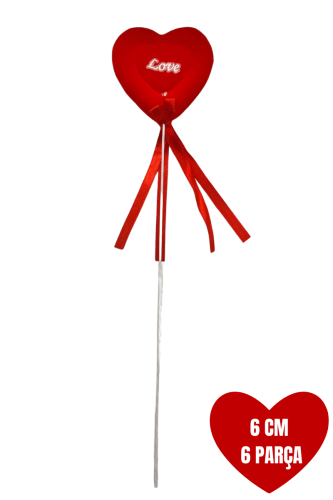 Flok Kalp Çubuklu Love Baskılı 6 Cm 6 Parça - 1