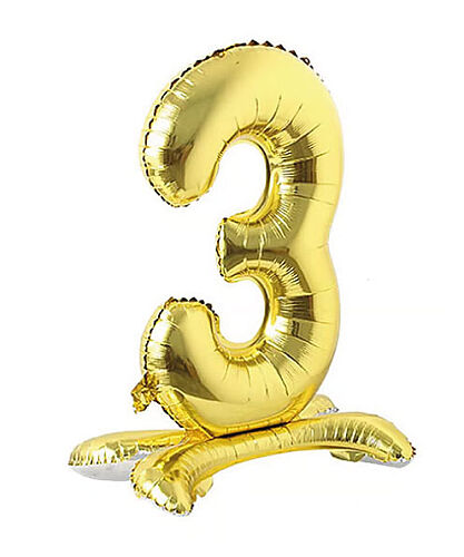 Folyo Balon Ayaklı 70 cm Gold Rakam 3 - 