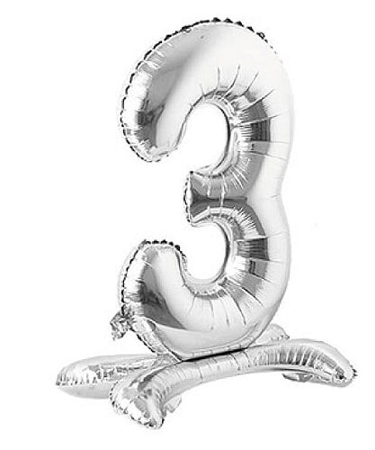 Folyo Balon Ayaklı 70 cm Gümüş Rakam 3 - 