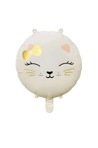 Folyo Balon Yuvarlak Beyaz Kedi 18 İnç - 