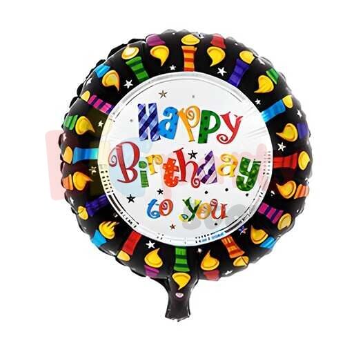 Folyo Balon Yuvarlak Happy Birthday Siyah 18 inç - 1