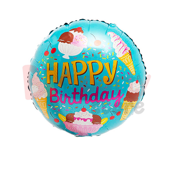  - Folyo Balon Happy Birthday Dondurma Temalı 18 inch