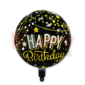 Folyo Balon Yuvarlak Happy Birthday Gold Yıldızlı 18 inch - 1