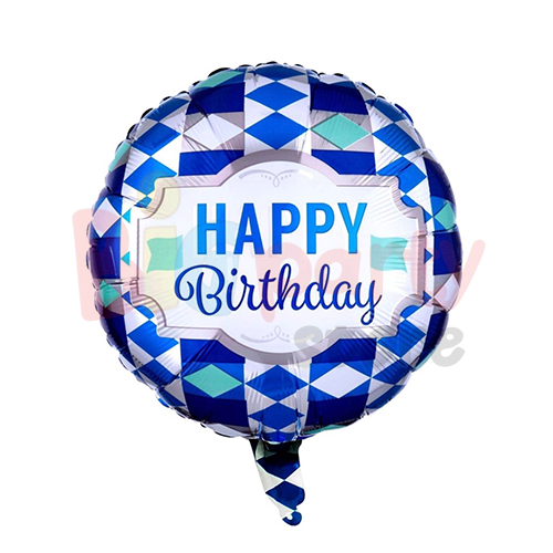 Folyo Balon Yuvarlak Happy Birthday Mavi Yazılı 18 inch - 1