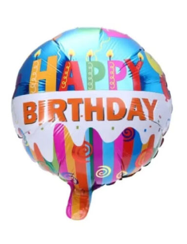 Folyo Balon Yuvarlak Happy Birthday Renkli Gold Yazılı 18 inch - 