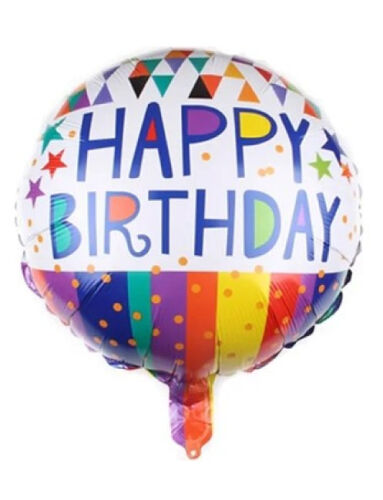 Folyo Balon Yuvarlak Happy Birthday Renkli Mavi Yazılı 18 inch - 1