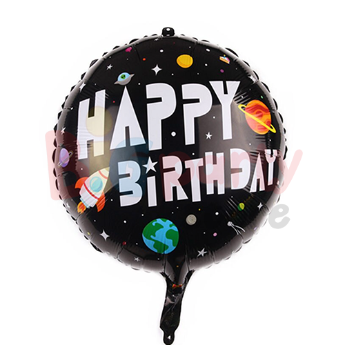 Folyo Balon Yuvarlak Happy Birthday Uzay Temalı 18 inç - 1