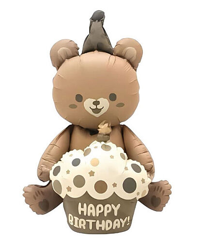 Folyo Balon Karamel Kalpli Oturan Ayı 51x54.5 Cm - 