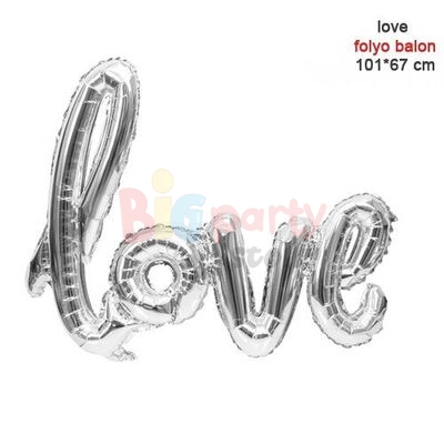 Folyo Balon Love El Yazısı Gümüş 40 İnç