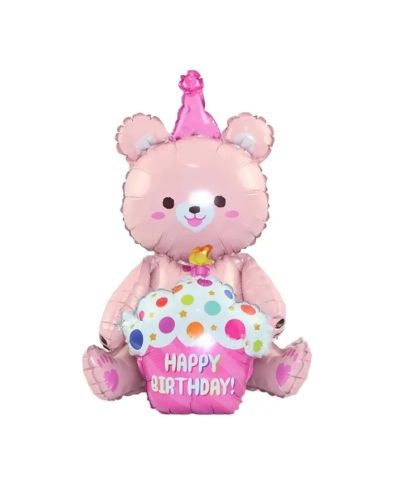 Folyo Balon Oturan Ayı Cupcakeli Pembe 92x73 Cm - 1