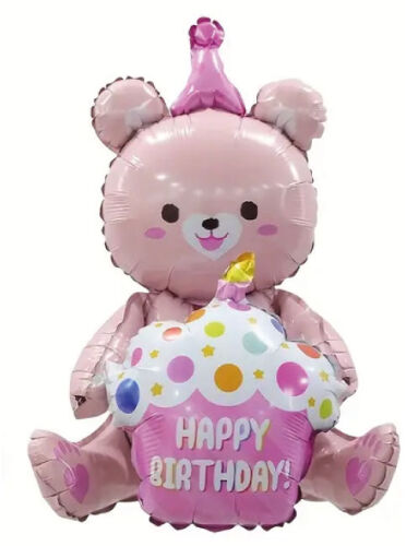 Folyo Balon Oturan Ayı Cupcakeli Pembe 92x73 Cm - 